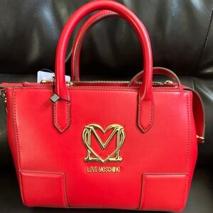 Love Moschino Red Satchel with Gold Heart Logo